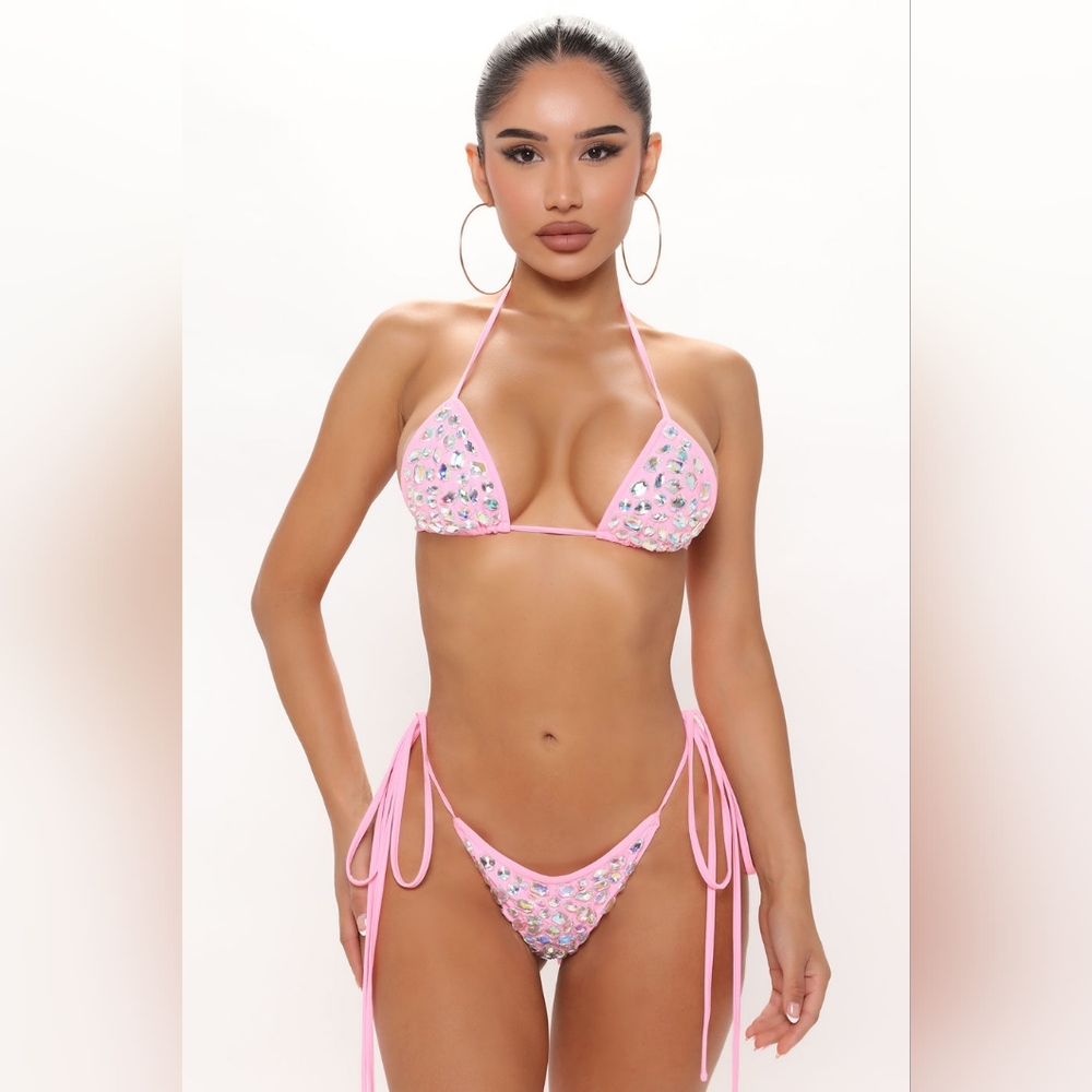 FASHION NOVA Miami Moods Rhinestone 2 Piece Bikini - Pink
